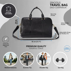 Black Vintage Leather Holdall With Detachable Shoulder Strap