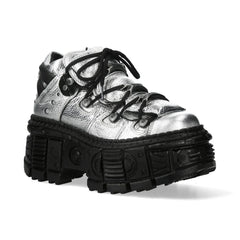 NEW ROCK - M-106WALL-C16 Metallic Silver Leather Platform Boots