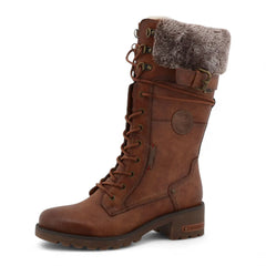 Mustang - Women's Brown Vegan Leather Mid Calf Faux Fur Boots