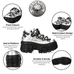 NEW ROCK - M-106WALL-C16 Metallic Silver Leather Platform Boots