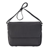 Black Leather Flap Over Laptop Messenger Satchel