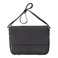 Black Leather Flap Over Laptop Messenger Satchel