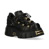 NEW ROCK - M-120N-C116 Black Leather Lace Up Tower Shoes