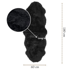 Large Silky Soft Black Genuine Sheepskin Rug