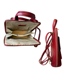 Vera Pelle Convertible Backpack with Front Pocket, 2-Way Carry Red