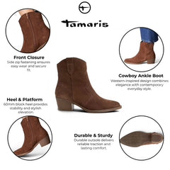 Tamaris - Women's Brown Suede Western Style Ankle Boots 25702-41