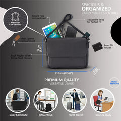 Black Leather Flap Over Laptop Messenger Satchel