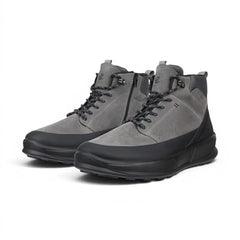 Ecco - Men's Steel Grey & Black Leather Waterproof Hiking Boots: Byway 2.0