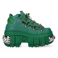 NEW ROCK - M-106WALL-C29 Green Leather Platform Ankle Boots