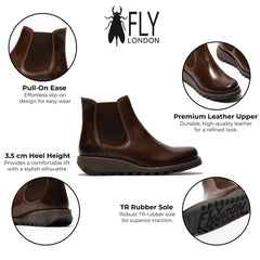 Fly London - SALV Women's Brown Leather Wedge Chelsea Boots