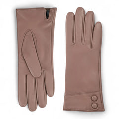Womens Nude Italian Leather Gloves with Button Detail & Wool Lining