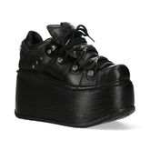 NEW ROCK - M-120N-C96 Black Leather Wedge Platform Boots