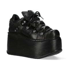 NEW ROCK - M-120N-C96 Black Leather Wedge Platform Boots