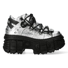 NEW ROCK - M-106WALL-C16 Metallic Silver Leather Platform Boots
