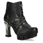 NEW ROCK - NEOPUNK001-C19 Women's Black Leather Heeled Punk Boots