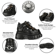 NEW ROCK - M-106N-C86 Black Flame Leather Platform Boots