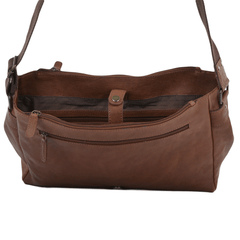 Tan Leather Flap Over Messenger Bag