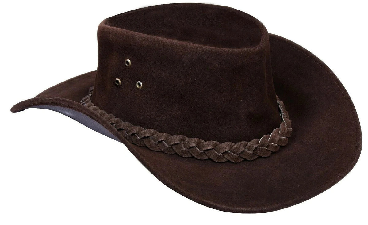 Brown Western Bush Style Suede Hat Leather Jacket Company
