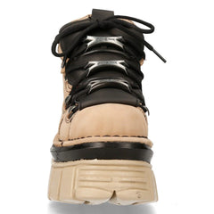 NEW ROCK - M-106-S40 Beige Contrast Leather Platform Boots
