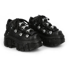New Rock Boots OVERZ106B-C1 Black Leather Platform Ankle Boots