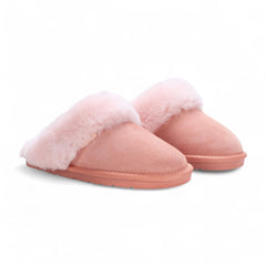 Womens Pink Genuine Sheepskin Mule Slippers: Luna