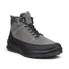 Ecco - Men's Steel Grey & Black Leather Waterproof Hiking Boots: Byway 2.0