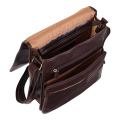 Chestnut Brown Leather Flap Over Cross Body Travel Bag