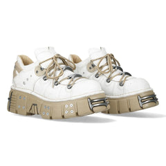 NEW ROCK - M-120N-C80 White & Beige Leather Platform Boots