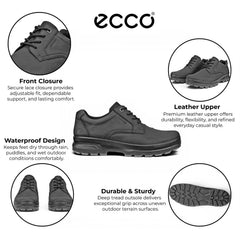 Ecco - Men's Black Leather Waterproof Casual Shoes: Rugged Track 25