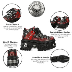 NEW ROCK - M-WALL106N-C17 Urban Red Leather Platform Boots