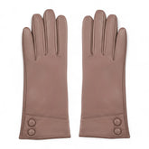 Womens Nude Italian Leather Gloves with Button Detail & Wool Lining