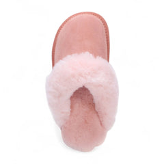 Womens Pink Genuine Sheepskin Mule Slippers: Luna