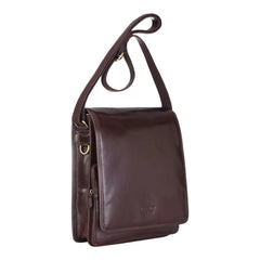 Chestnut Brown Leather Flap Over Cross Body Travel Bag