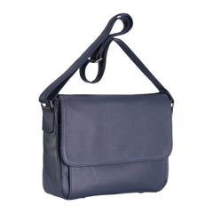 Navy Vintage Leather Flap Over Laptop Messenger Satchel