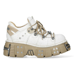 NEW ROCK - M-120N-C80 White & Beige Leather Platform Boots