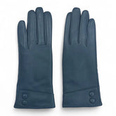 Womens Teal Italian Leather Gloves with Button Detail & Wool Lining