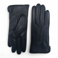 Womens Black Italian Leather Gloves with Wool Lining