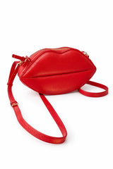 Womens Red Leather Valentine Lips Crossbody Bag