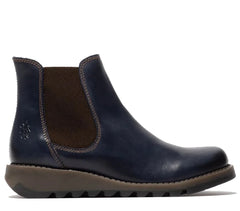 Fly London - SALV Women's Blue Leather Wedge Chelsea Boots
