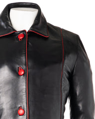Ladies Black Contrast Buttoned Leather Jacket: Cassandra