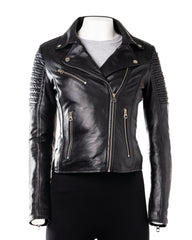 Ladies Black Cross Zip Biker Style Leather Jacket: Giulia