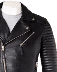 Men's Black Designer Style Leather Biker Jacket: Bruno