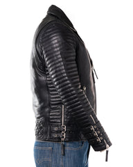 Men's Black Designer Style Leather Biker Jacket: Bruno