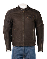 Men's Brown Nubuck Stripe Cow Hide Motorbike Jacket With Removable Armour: Carmine