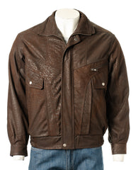 Men's Brown Pocket Detail Blouson Style Nubuck Jacket: Marco