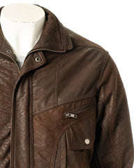 Men's Brown Pocket Detail Blouson Style Nubuck Jacket: Marco