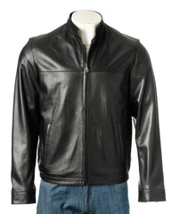 Men's Black Simple Leather Jacket: Davide