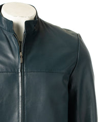 Men's Navy Simple Leather Jacket: Davide