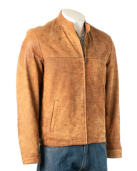 Men's Tan Simple Nubuck Jacket: Davide