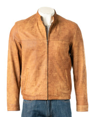 Men's Tan Simple Nubuck Jacket: Davide